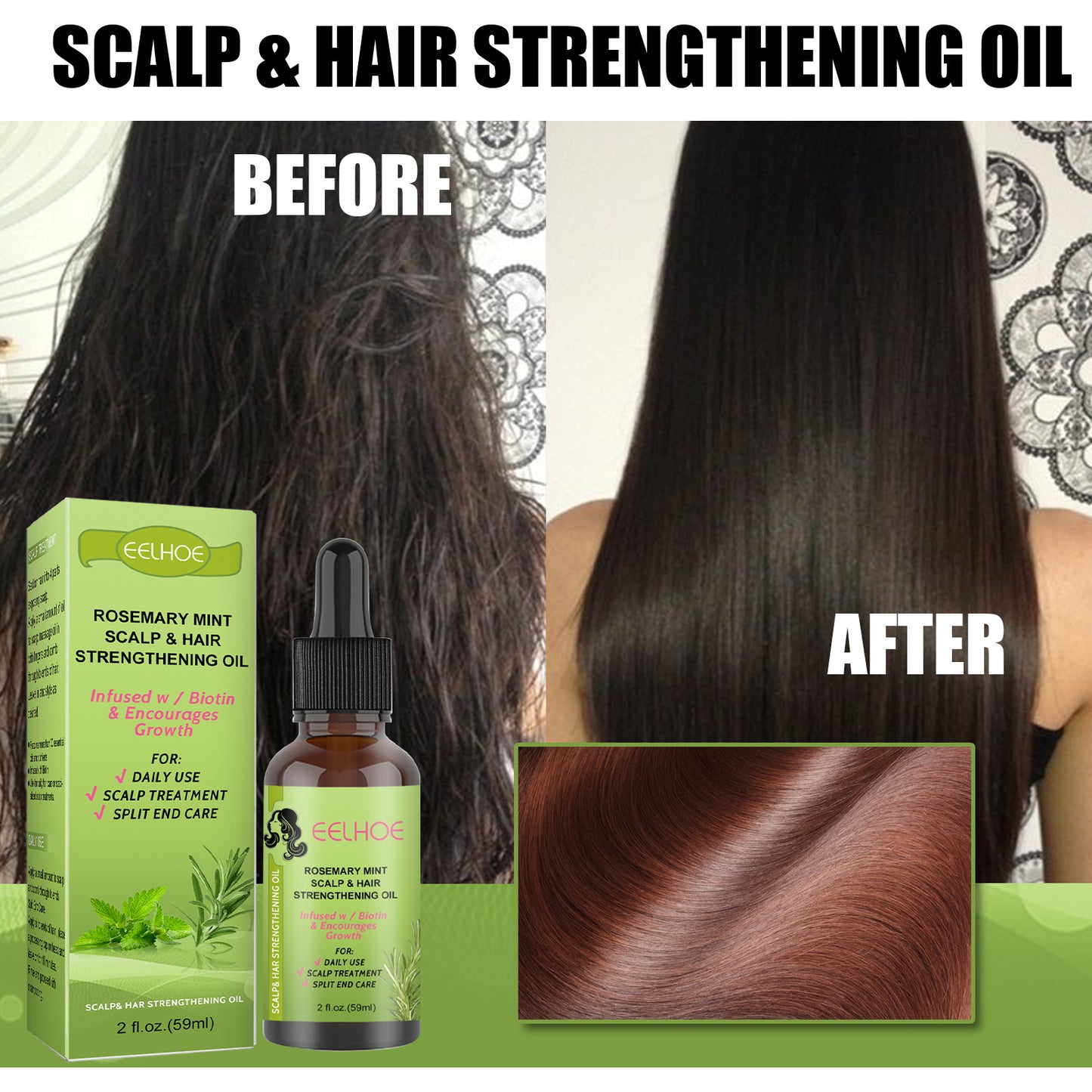 Before and after rosemary mint oil