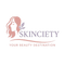 Logo of Skinciety with a stylized woman's face and leaves on a white background