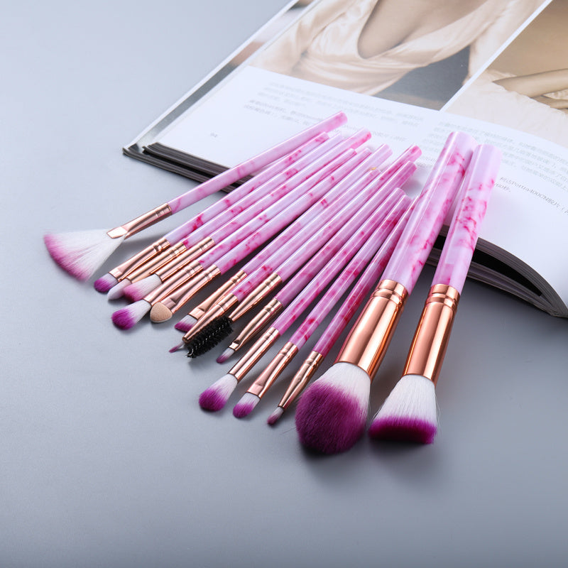 Marble handle makeup brushes in use