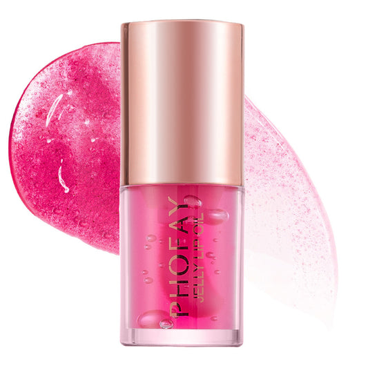 Close-up of lips wearing PHOFAY Jelly Lip Oil with glossy finish


