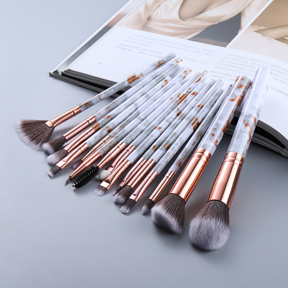 Full view of all 15 marble brushes