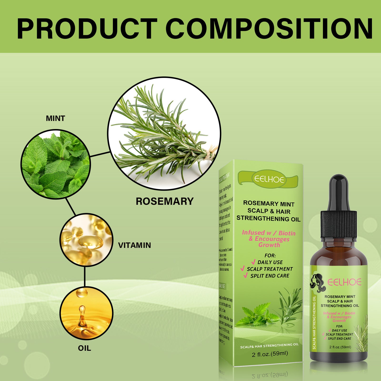 Rosemary mint hair growth serum bottle