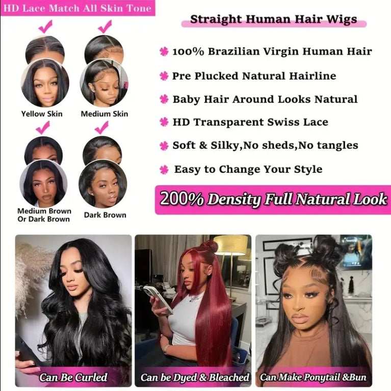 Straight human hair lace front wig for women