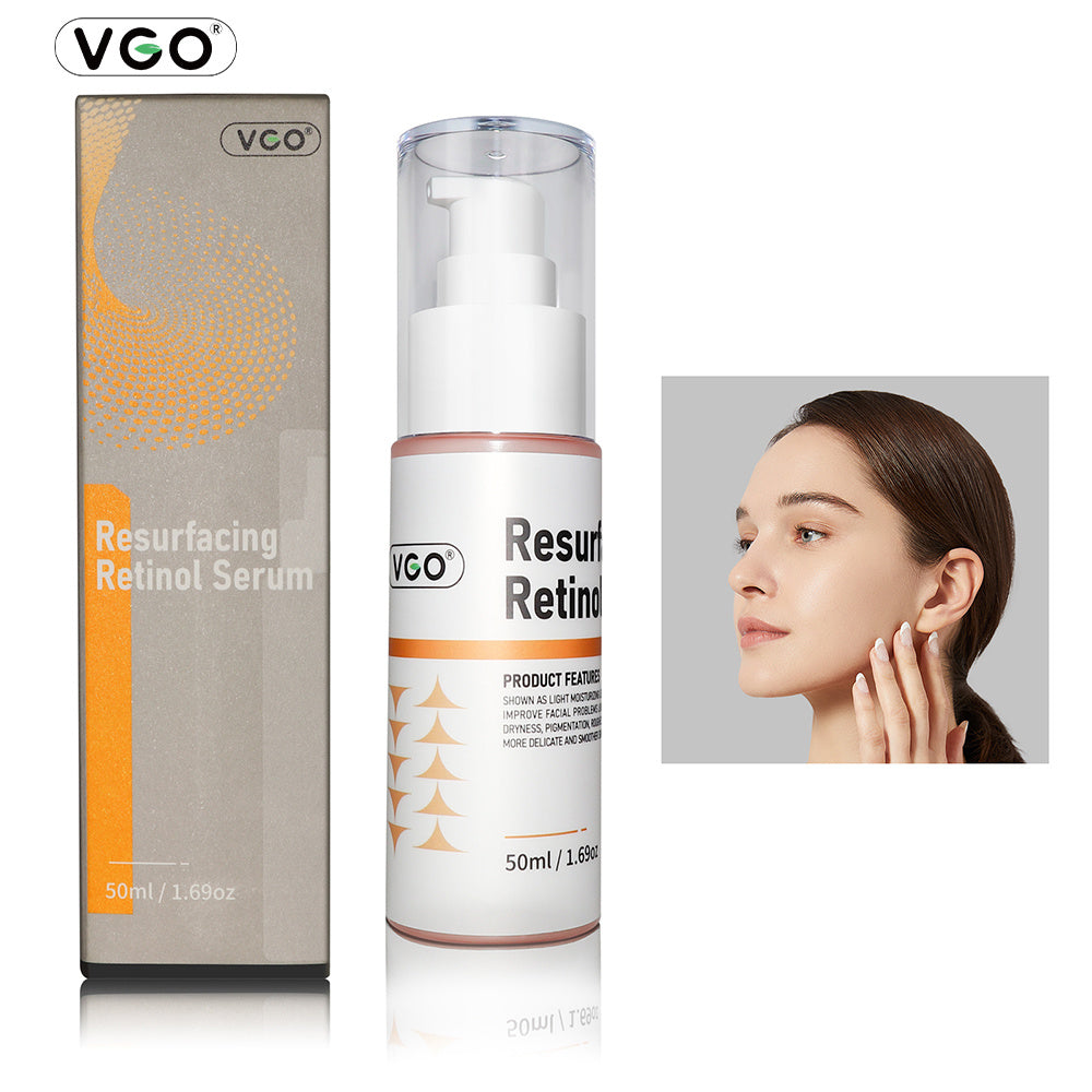 Resurfacing retinol serum bottle on white background