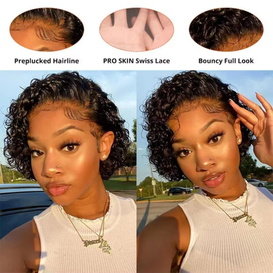 Woman wearing short pixie wig