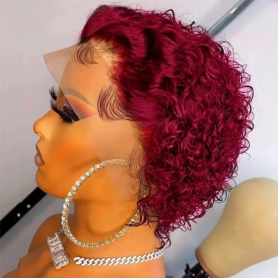 99J Burgundy Pixie Cut Lace Wig for Women