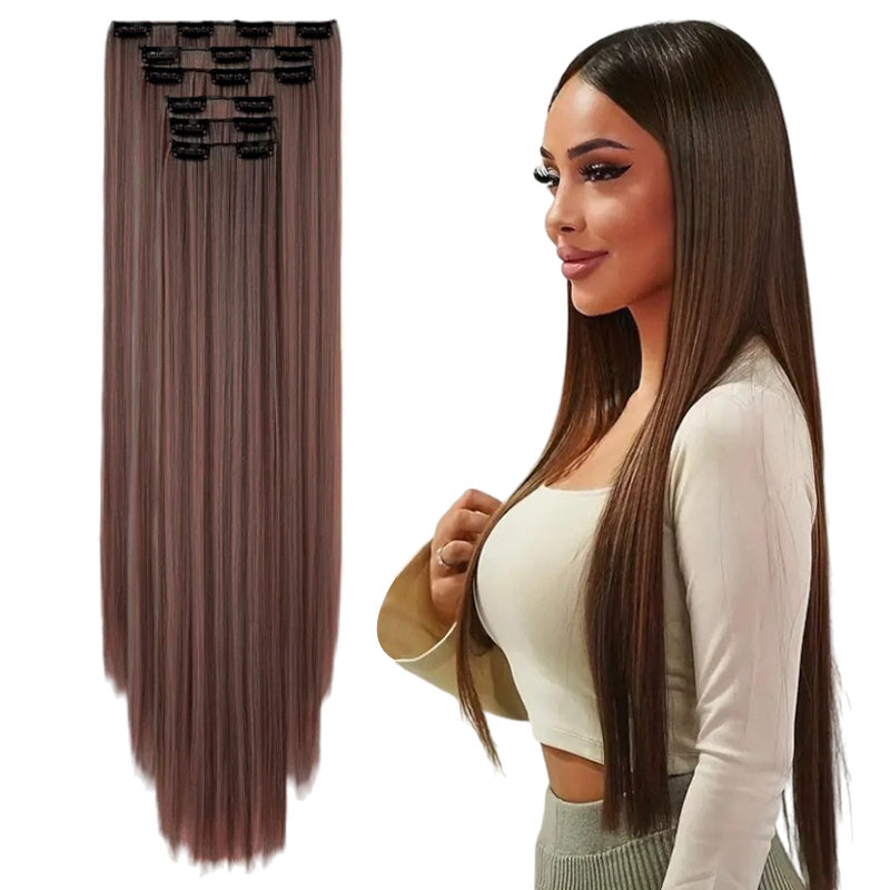 Straight synthetic clip in hair extensions for daily wear