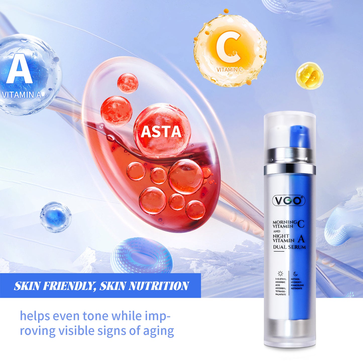 Skincare packaging for dual serum bottle