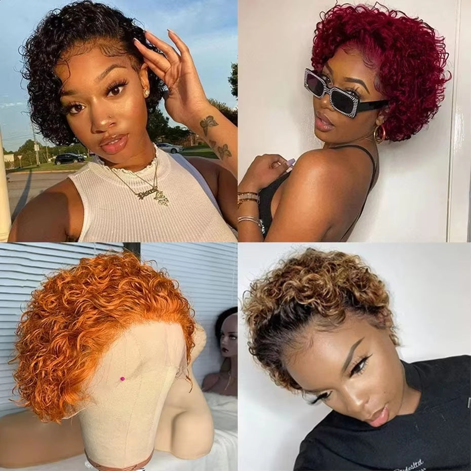 Side view of pixie wig on model