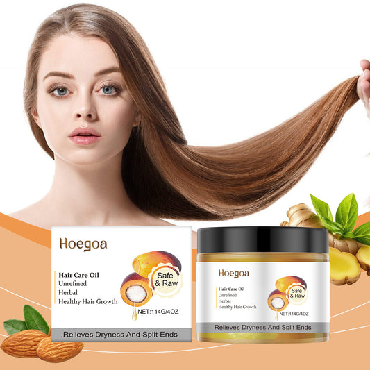Hair treatment oil bottle with natural background