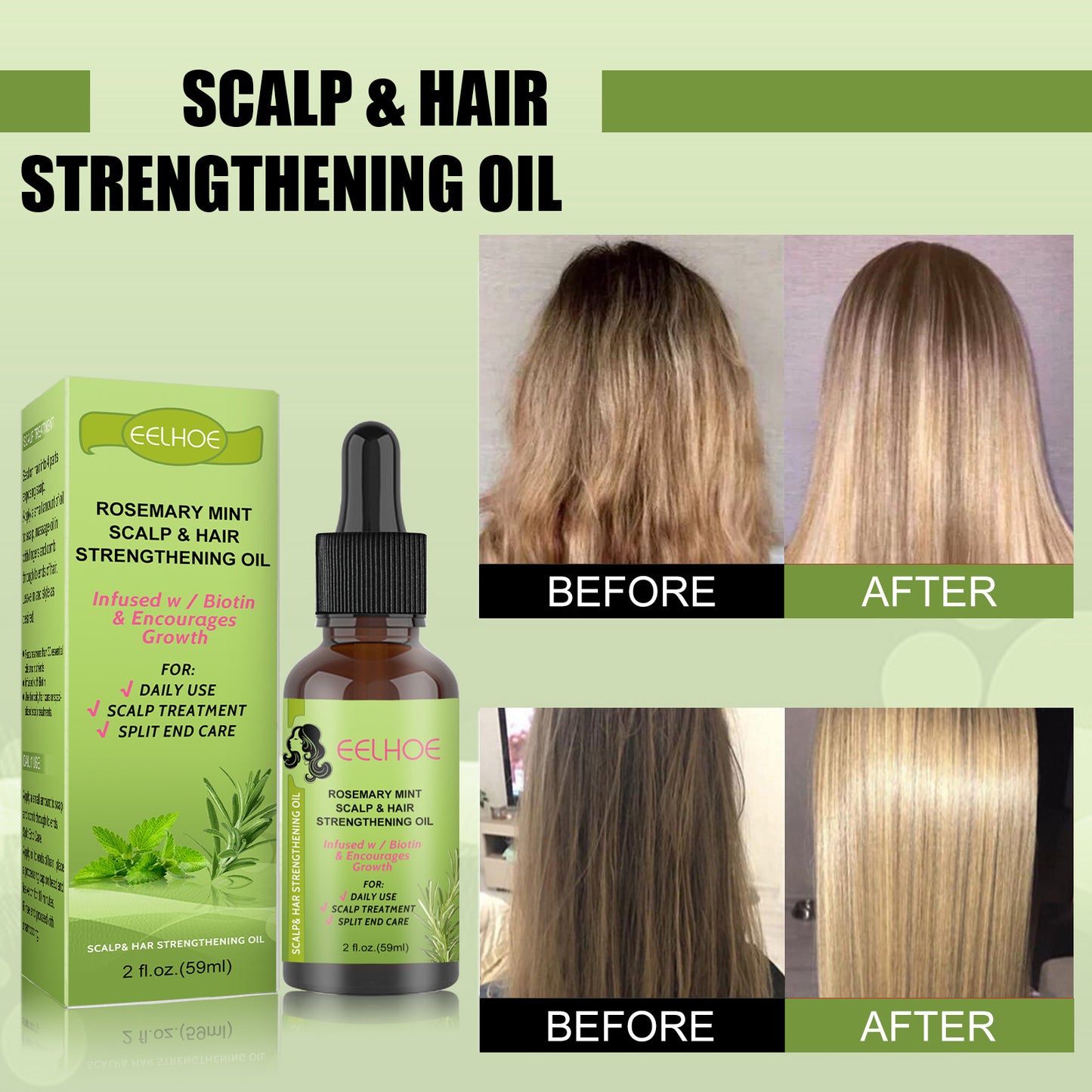 Before and after rosemary mint oil
