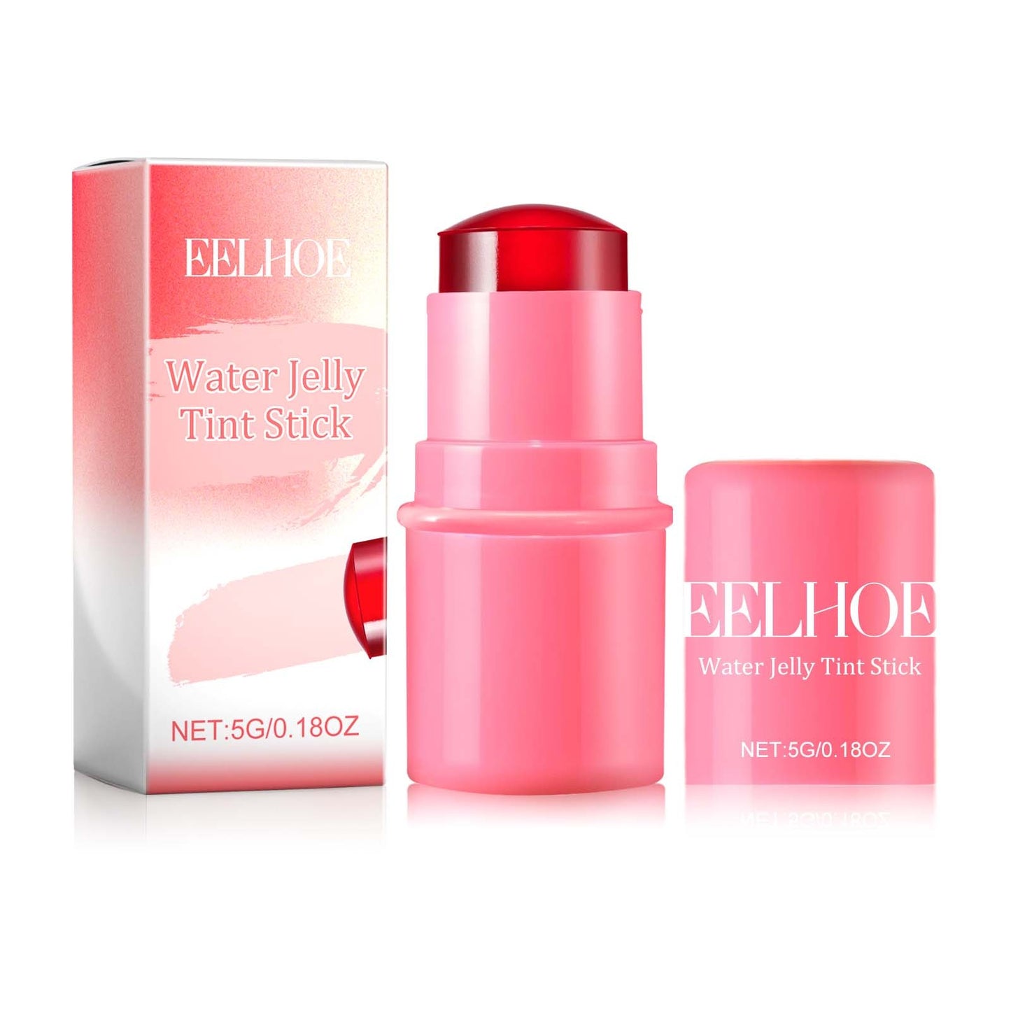 Woman applying jelly gloss stick to cheeks

