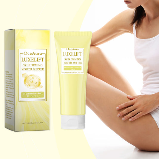 Woman applying nicotinamide lotion on arms