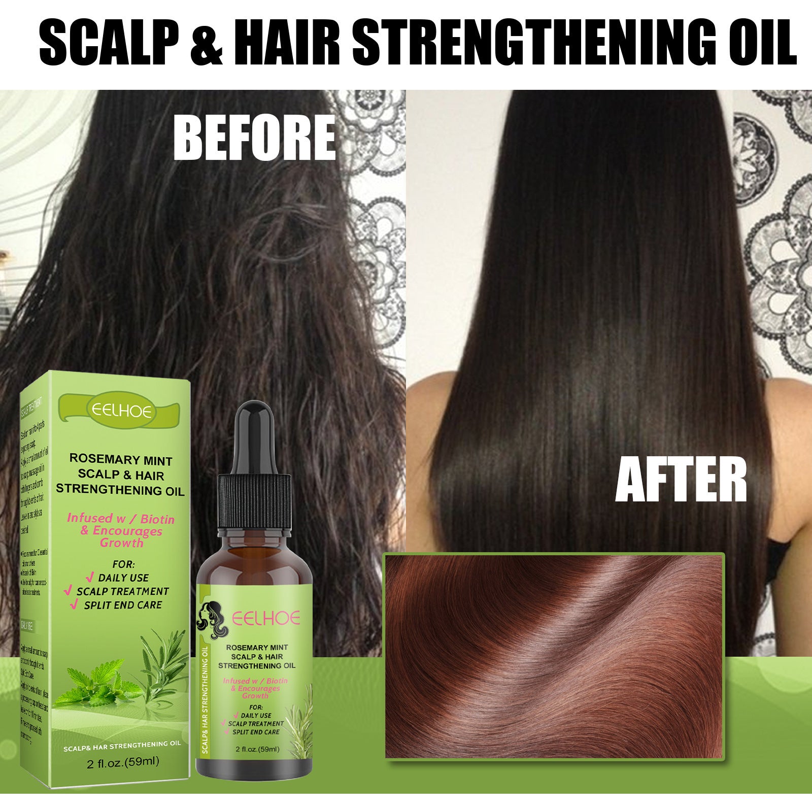 Before and after rosemary mint oil