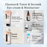 5-step skincare products on white background