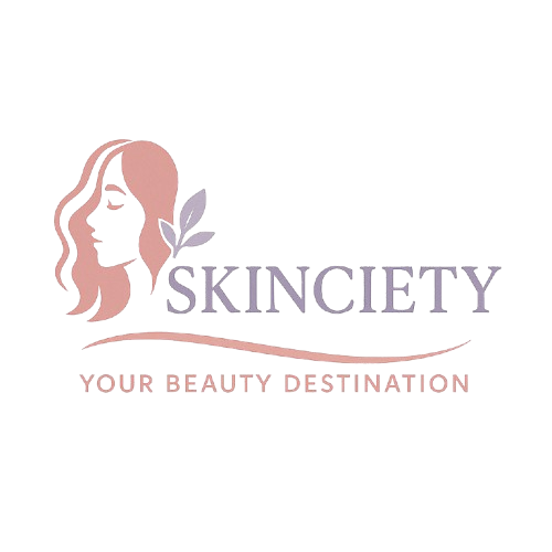 Logo of Skinciety with a stylized woman's face and leaves on a white background